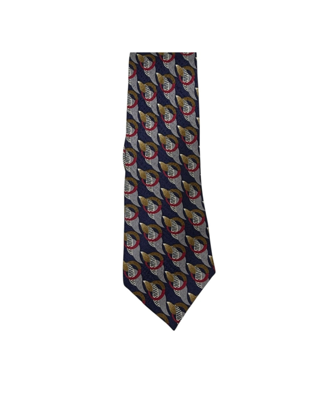 Countess Mara Silk Tie Made in USA Geometric Pattern Navy Red Gold Classic Mens